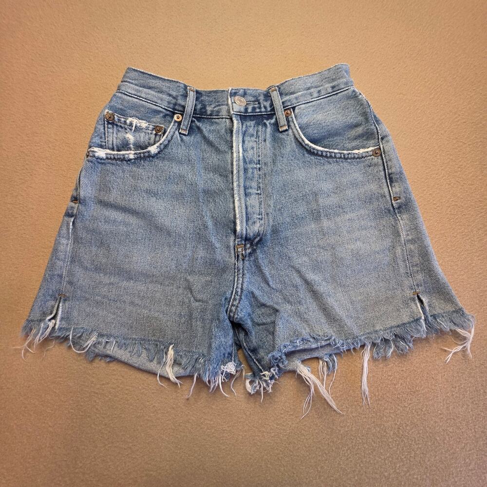 AGOLDE Dee Super High-Rise Cutoff Denim Shorts Epic Light-Wash Sz 23